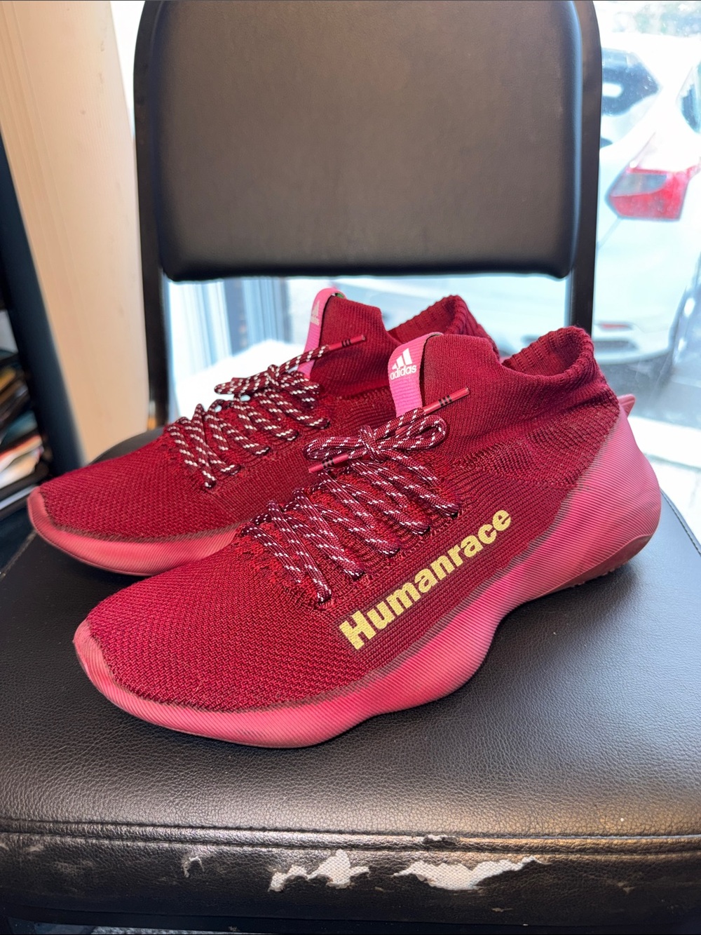 Adidas Pharrell Humanrace Sichona Burgundy in men’s size 10